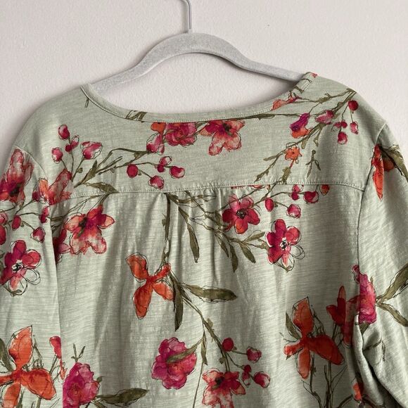 Chicos Womens Green Floral Henley Shirt Size 3 XL Short Sleeves Cotton Modal - Picture 8 of 11